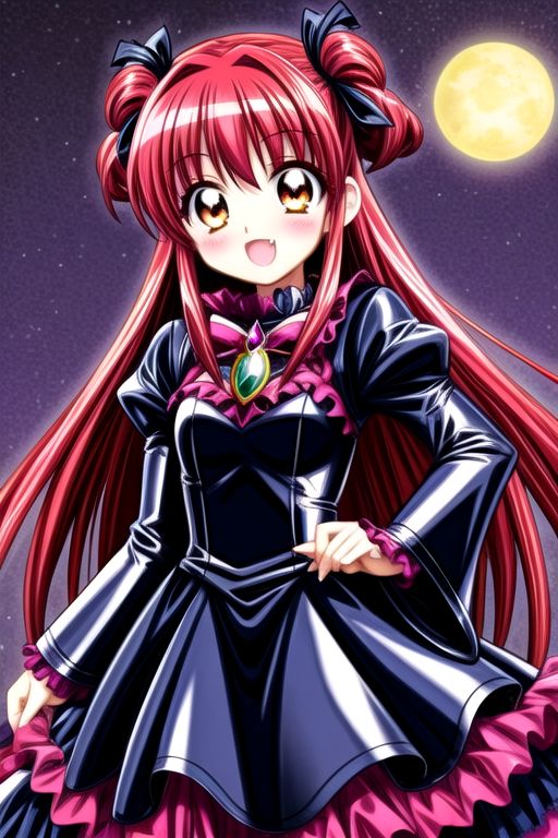 Bad_End_Precure, DarkPrecure, corrupted princess wearing dark pastel (ruffled:1) (gleaming latex:1) gown with (latex vampire cloak:1) and (detached frilly wide sleeves:1), soft lighting, ruffles, (cute little fang:1)
(vmpr:1),
<lora:more_details:1>,