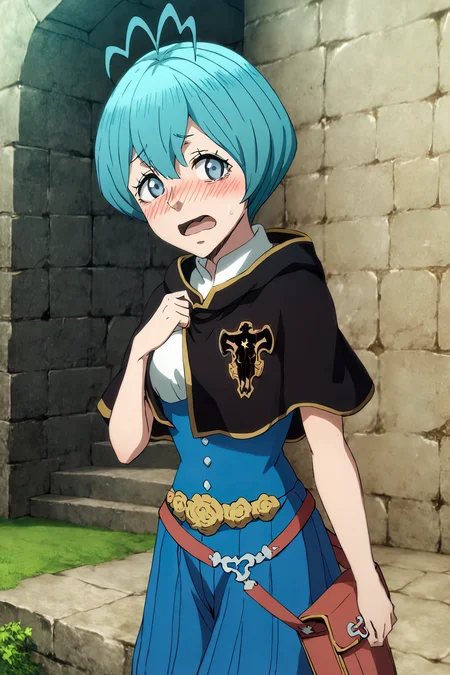 sharp focus, pixiv masterpiece, intricate details, highly detailed, source_anime, score_9_up, score_8_up, score_7_up, score_9, looking at viewer, grey_bc, blackbull-cape, antenna_hair, sleeveless shirt, emblem,
highres,1girl,solo, absurd res,exquisite visuals, <lora:grey_bc_ponyxl_0.3:0.9>, cowboy shot, shy, blushing, open mouth, high-waisted pants, three-way belt, squared pouch, standing