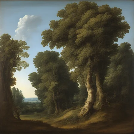 baroque, landscape with trees