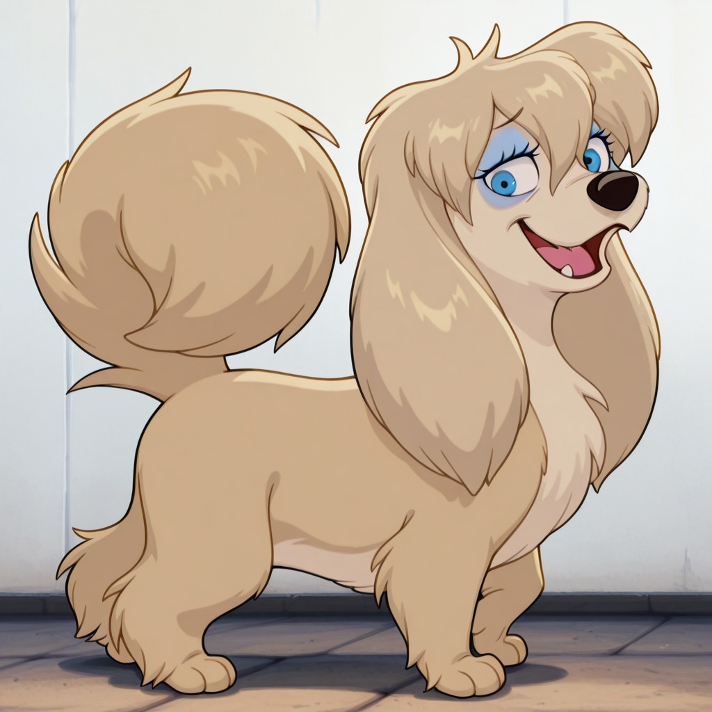 peg, female, dog, disney, blonde fur, long ears, light blonde belly, blue eyes, blue eyeshadow, bangs, hair tuft, BREAK score_9, score_8, score_7, no humans, (((full body))), standing, solo, female, feral, hight definition, hyper detailed, best quality, amazing quality, 1girl, cute, cute smile, cute pose, 8k, masterpiece, looking at viewer BREAK dancing, quadruped, happy, friendly, adorable, expressive eyes, sweet, smiling, sassy, open mouth, half-open eyes, outside, (((no shadows))), (((light background))), smug, flirty, playful, (((no walls)))