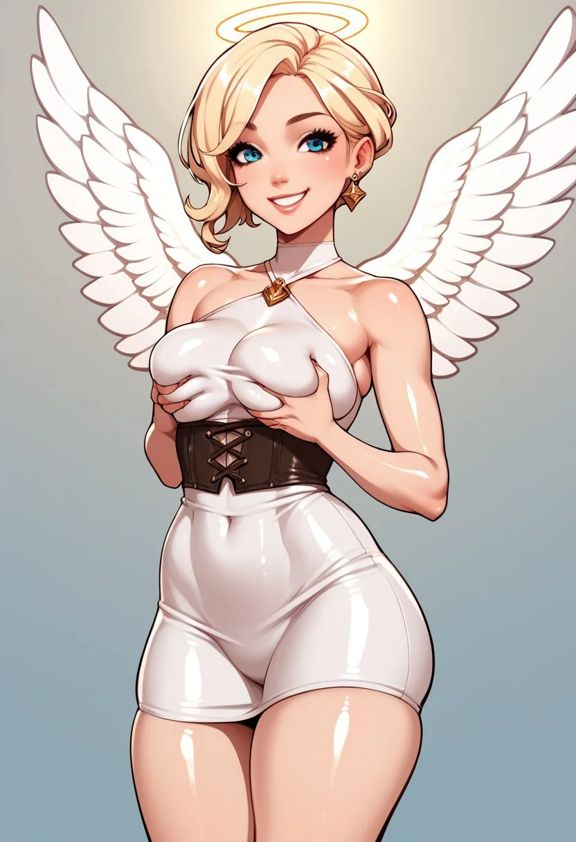 score_9, score_8_up, score_7_up, deep skin, shiny skin, skindentation, source_anime, high quality, highres, 1girl, solo, Angel, smile