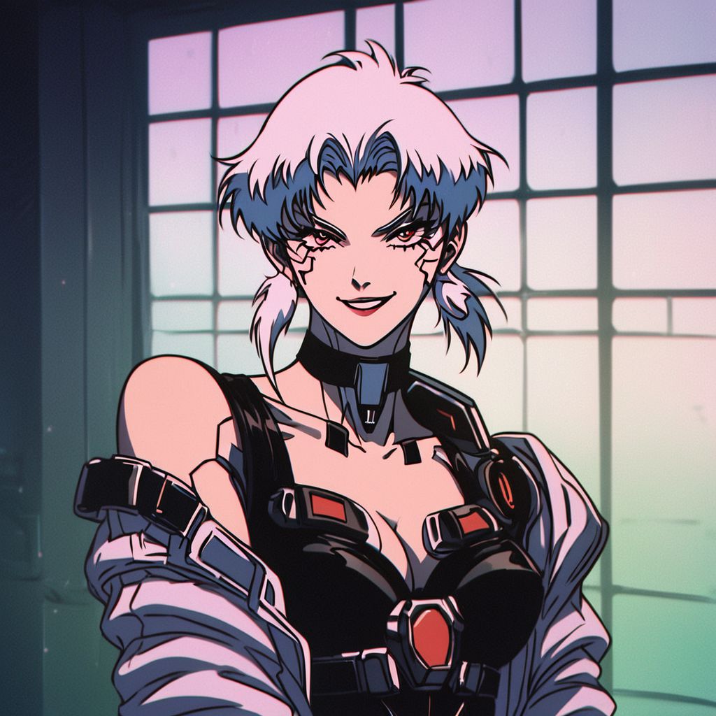 score_9, score_8_up, score_7_up, score_6_up, score_5_up, score_4_up,
BREAK
vintage, 1990s \(style\), retrowave, vaporwave,
masterpiece, best quality, detailed art, correct anatomy, anime style,
(ghost in the shell:1.2) style, (blade runner:1.2) style, anime girl, girl killer, assassin, white hair, red eyes, cyborg, crazy smile,
future, (cyberpunk:1.5), tokyo, busy street, neon lights in the background, megalopolis, (night:1.5) city, technology, wires