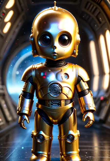 pam-swtvrld c3po from star wars,space ship,full depth of field and realistic textures,highly detailed,masterpiece,high quality