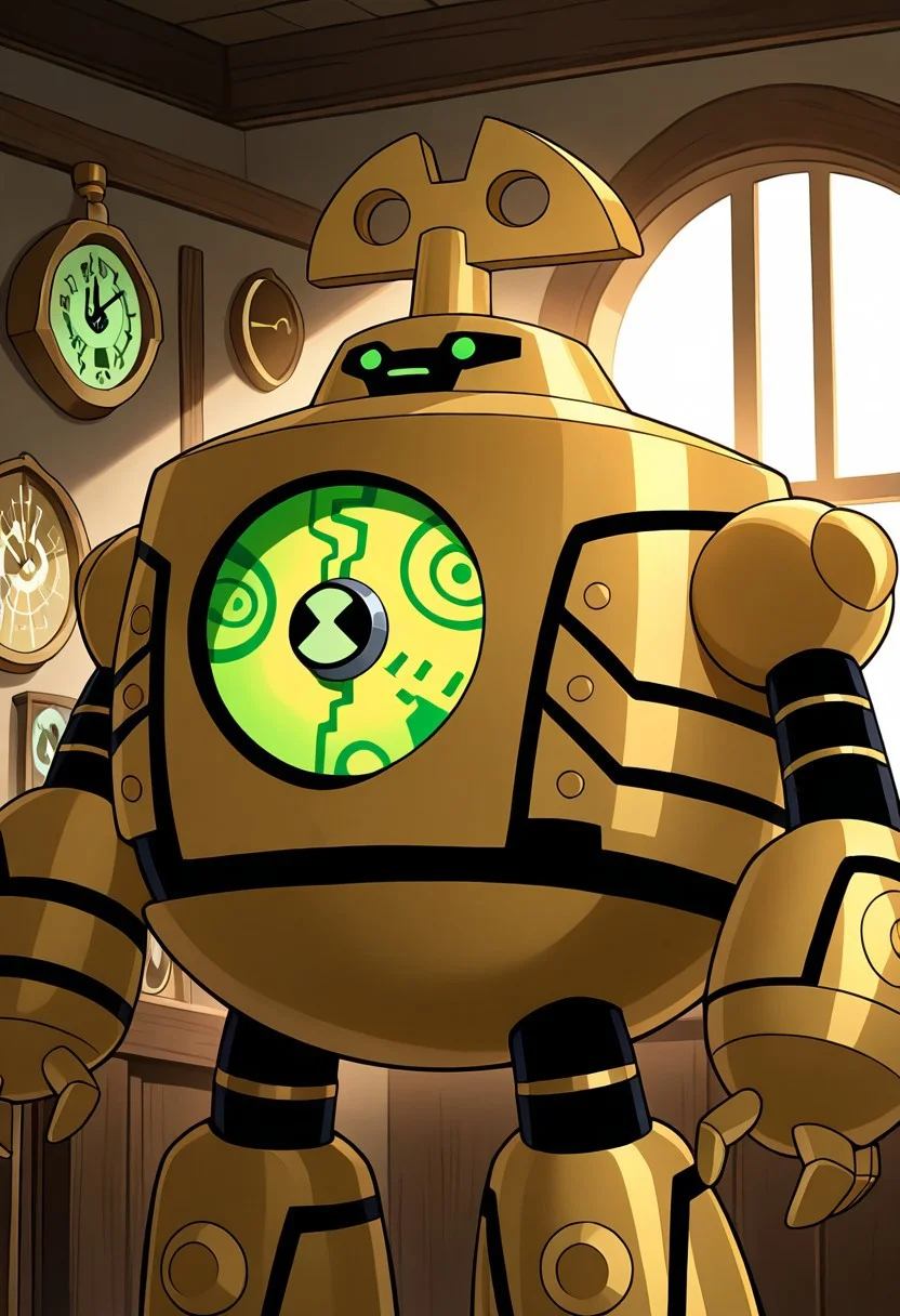 masterpiece, best quality, amazing quality, very aesthetic, absurdres, newest,
clockwork, robot, solo, no humans, green eyes,
inside coocoo clock, wooden clock, clocks everywhere, golden dust, golden powers,