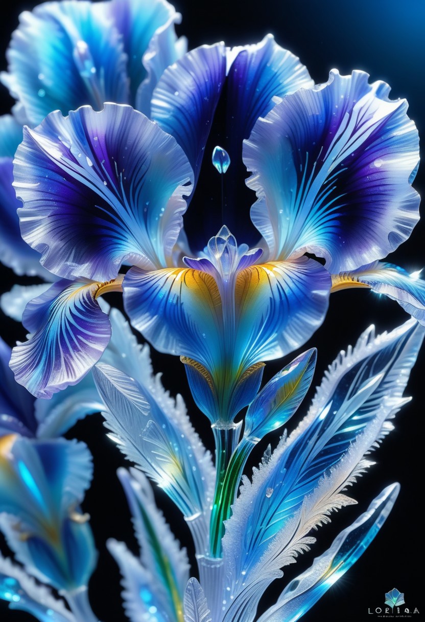 a versicolor iris  made out of Jed-Blmicry,  <lora:BioIceCrystalStyle-000006:0.7>, masterpiece, full of details,