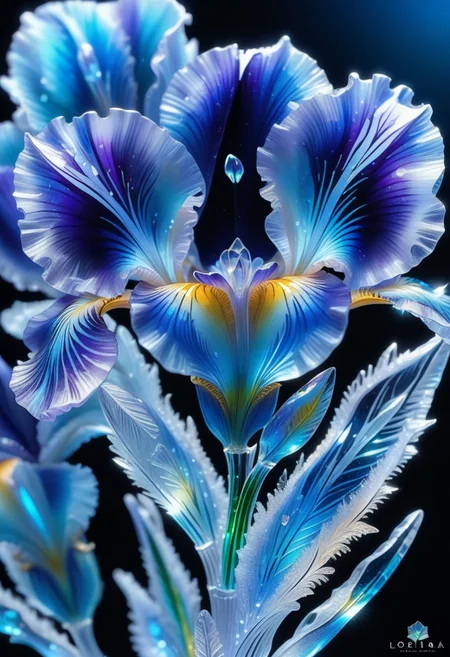 a versicolor iris  made out of Jed-Blmicry,  <lora:BioIceCrystalStyle-000006:0.7>, masterpiece, full of details,