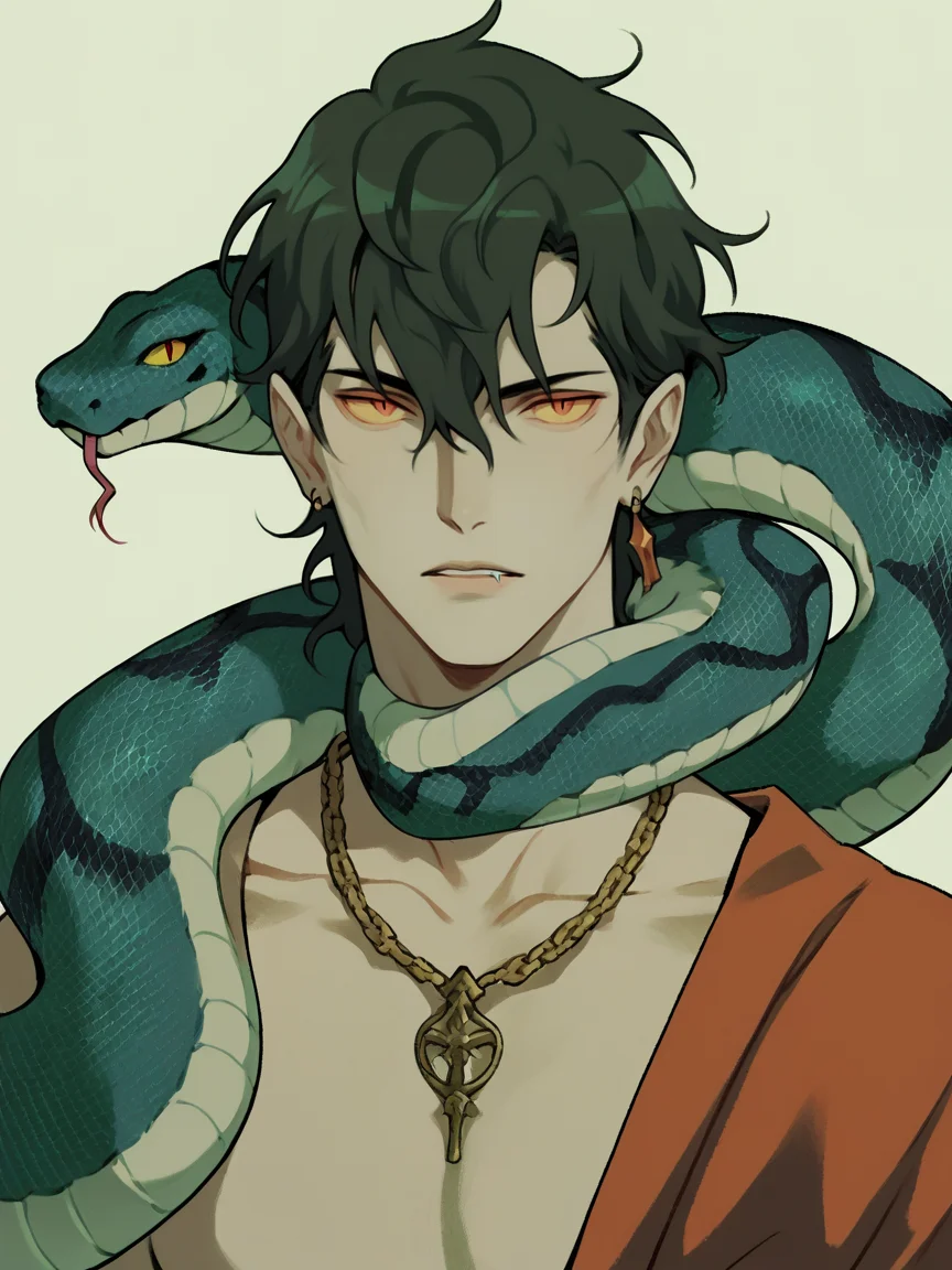 score_9, score_8_up, score_7_up, score_6_up, score_5_up, <lora:sarakipinXLP:1> sarakipin, 1boy, snake