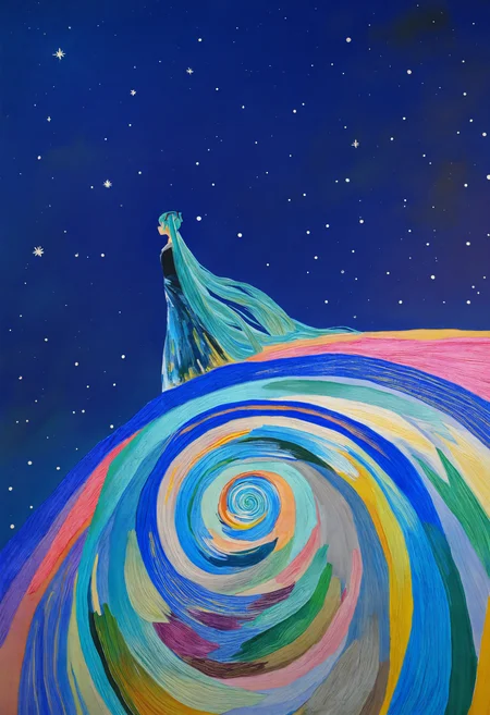 painterly, hatsune miku, artist:[van gogh|monet|renoir],
1girl, starry sky, colorful, night, swirl,
newest, impasto, brushstroke, impressionism, oil painting \(medium\), newest, absurdres, masterpiece, very aesthetic