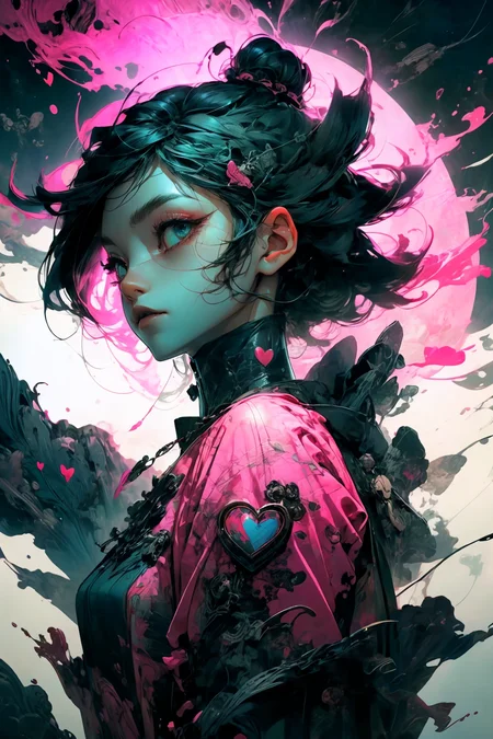 illustration, cartoon, soothing tones, calm colors, (solo:1.1), a digital arf of a undead girl, (pink, heart, love:1.1), wounds, (deathcore:1.2), mistery pink forest, extreme detail, paper texture, 2d, (pascal campion:0.38), vivid colors, (painting art:0.06), [eclectic:clear:0.8], slate atmosphere, cinematic,  muted colors, film grainy, lut
<lora:more_details:0.4>
 <lora:Cosmic anime-oil fusion v2:0.45> 
<lora:AnimeVibesV3:0.3> animevibes, 
<lora:3DMM_V11:0.5> 3DMM 
<lora:midjourney_20230624181825:0.7> midjourney ,
 <lora:LAS:0.5> cloud,colorful,
<lora:msw_locon-t2:0.6>
 <lora:wuxia2:0.6> gu,
 <lora:CyberpunkStyleV1:0.2> PunkAI ,
<lora:CatgirlMaidV1.0-000003:0.35> CatgirlMaid, shiny, shiny hair, shiny skin, shiny clothes