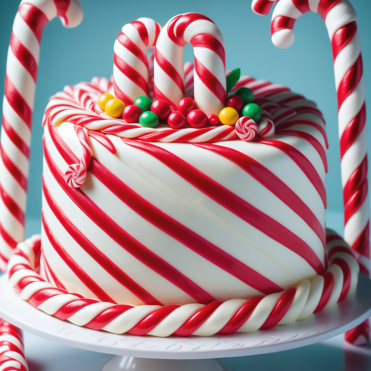 a cake made out of Jed-Cndcne , masterpiece, UHD, sharp and in focus  ,<lora:CandyCaneStyle-000005:1>