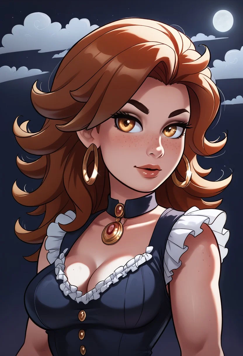 score_9, score_8_up, score_8, medium breasts, (curvy), cute, eyelashes,
BREAK, ,
night,
,,,
upper body,
(detailed eyes), soft lips, detailed skin,
28yo girl,solo, freckles, brown hair, long curly hair, (frilled gothic dress), (hoop earring), detailxl
(young beauty, fit body:1.3), dynamic pose,
BREAK
<lora:DandonFuga_Style_v.2_-_Pony:1.2>
score_9, score_8_up, score_7_up, score_6_up, source_cartoon, rating_explicit, Expressiveh, ((((upper body))))), dynamic pose
(ultra realistic, 32k, masterpiece:1.2), (high detailed skin:1.1), (high quality:1.1)
(((full clothed)))
<lora:DandonFuga_Style_v.2_-_Pony:0.8>
(8k uhd:1,4)
<lora:add-detail-xl:1>
<lora:Dynamic Poses:1>