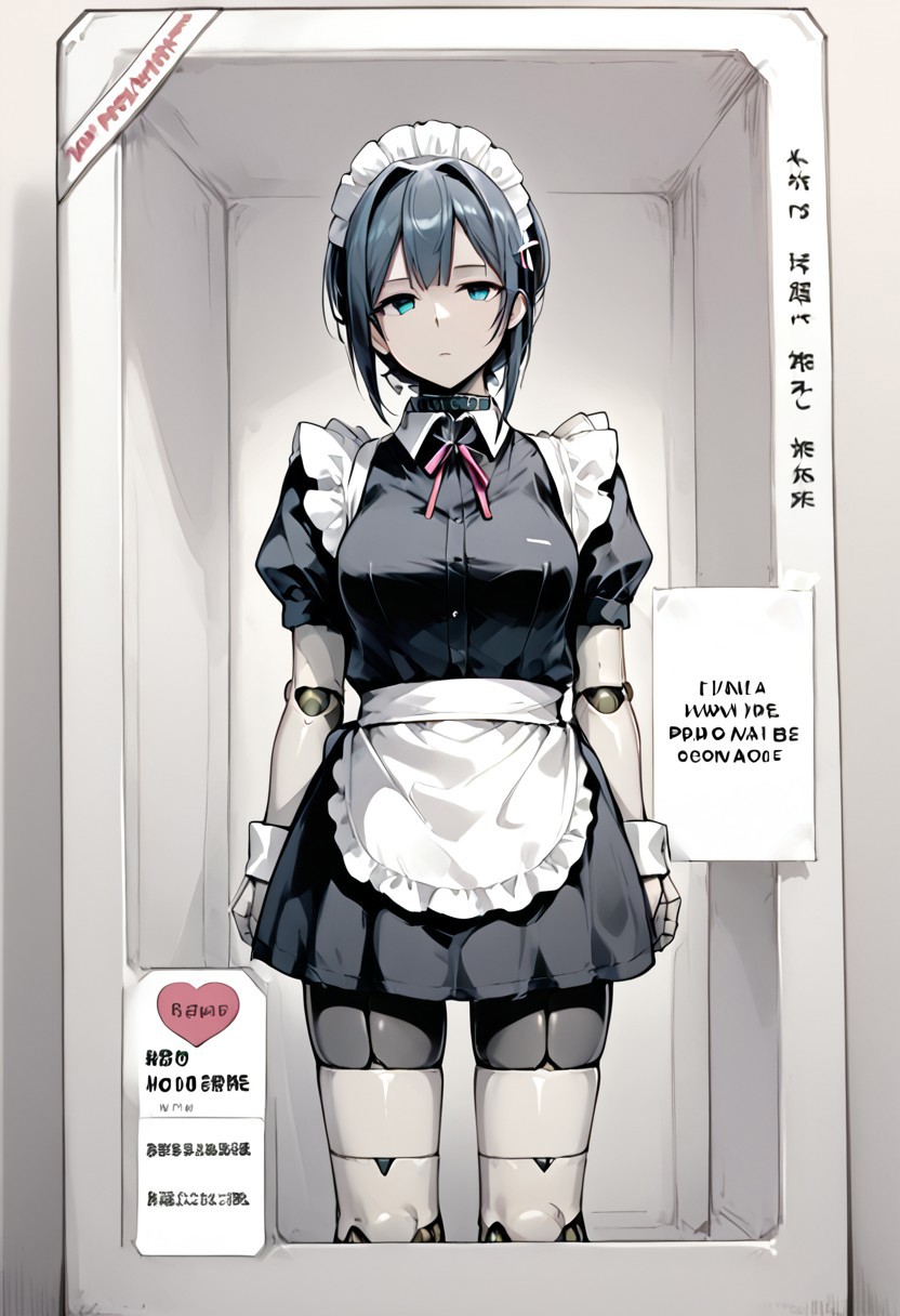 score_9, score_8, score_7 , (name on box), slave collar, sex, doll, ((sex doll in the box)),1girl, solo, 1girl,adroid1,expressionless,maid, maid apron,fair skin,