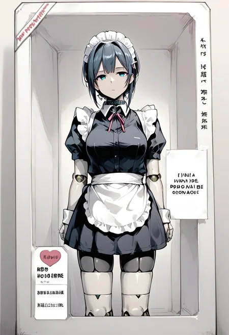 score_9, score_8, score_7 , (name on box), slave collar, sex, doll, ((sex doll in the box)),1girl, solo, 1girl,adroid1,expressionless,maid, maid apron,fair skin,