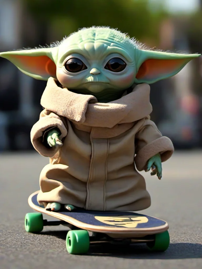 Masterpice,High Quality,
 <lora:PE_BabyYoda:0.8> PEBabyYoda,
on skaeboard,on street