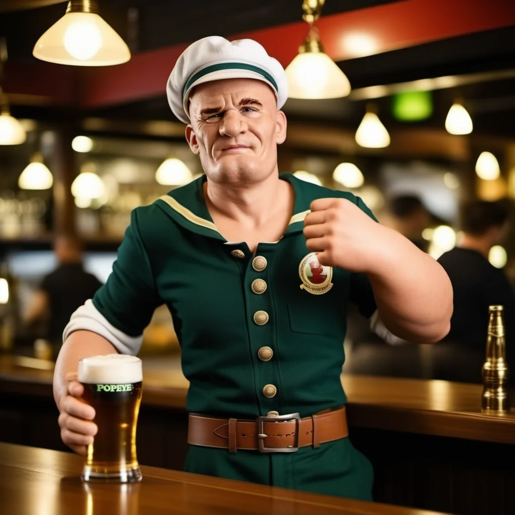 Popeye1024, a sailor, full body, spinach can, beer, in a pub, highly detailed, photography, ultra sharp, film, bokeh, professional, 4k <lora:add-detail-xl:1.5> <lora:Popeye1024:0.8>
