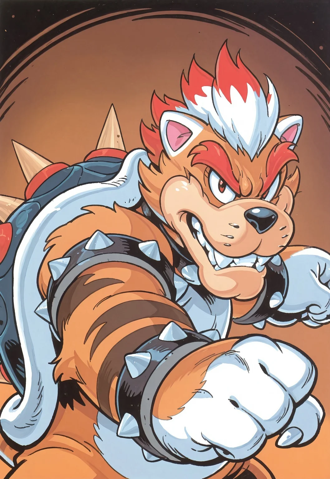 1boy, solo, m30ws3r, furry male, upper body, fighting stance, dynamic pose, looking at viewer, teeth,
extremely detailed, detailed, highres, masterpiece, best quality, solo, fleetway-elson,