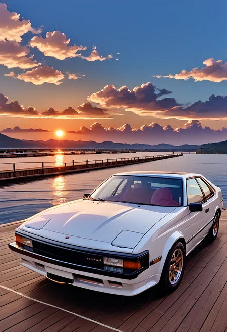 score_9,score_8_up,score_7_up,source_realstic,photorealstic,
Car photo. A futuristic and sleek car parked on a pier on the lake. A beautiful sunset sky in the background. Amazing. The movement of the clouds emphasizes the perspective taken with a fisheye lens,the lake surface is smooth as a mirror,no splashes or ripples. Incredibly professional lighting,dynamic cloud movement,iridescent hues of torn clouds,a red-tinted sunset,
The mirror reflects the sunset,and the body of the car shines beautifully.,No people,<lora:mjv3_pony-3:0.7>,
<lora:detailed_notrigger:1>,<lora:A60_pony:1>,A60,<lora:absurdres_quality:0.7>,masterpiece,best quality,very aesthetic,absurdres,
