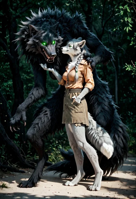 score_9, score_8_up, score_7_up, score_6_up, score_5_up, 
Realistic, female anthro with green eyes, detailed fur, gray fur, highly detailed, fur across entire body, detailed anthro face, braided gray hair, gray twin braids, closeup, fluffy arms, furry hands, fluffy tail, fluffy legs, fluffy stomach, fluffy chest, female anthro, fur, furry, green eyes, pupils, medium breasts, female anthro grey wolf, tall female, ((fluffy body)), digigrade, th3d4rk, darkness, shadow, ng_deepnegative_v1_75t, th3d4rk, darkness, shadow
