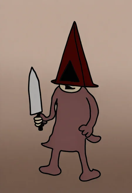 masterpiece, very aesthetic, sbhj, bad quality, worst quality, worst detail, 1boy, bara, Pyramid Head (Silent Hill), holding absurdly large knife