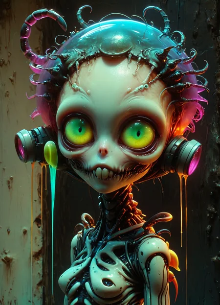 Adorable Kawaii, Ombre color scheme of neon pink, neon blue, neon yellow, neon green, neon orange, cinematic photo cinematic photo big eyed alien, Scaled Appendages  scorpion  naoto hattori, jeremy lipking,  neon glitch, subsurface scattering, Photorealistic, Hyperrealistic, analog style, realistic, film photography, soft lighting, heavy shadow, 35mm photograph, film, professional, 4k, highly detailed  <lora:GigerRainbowXL:0.49> g1h3r, <lora:linquivera:0.38> linquivera, liiv1 <lora:Melting_world:0.36> <lora:envyStarlight_v10:0.8> <lora:fx-monsters-XL:0.36>, subsurface scattering, Photorealistic, Hyperrealistic, analog style, realistic, film photography, soft lighting, heavy shadow, 35mm photograph, film, professional, 4k, highly detailed , pretty, cute, adorable, kawaii