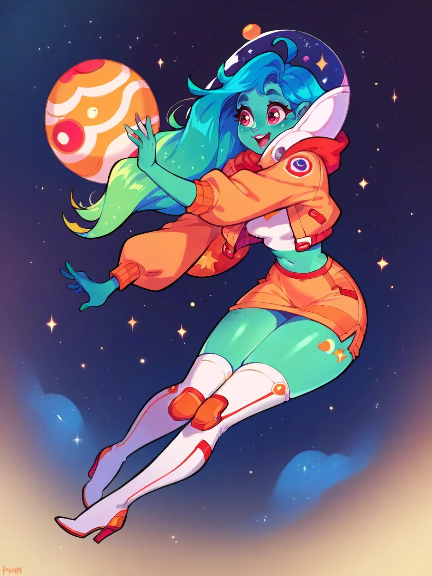 score_9, score_8_up, score_7_up, score_6_up, <lora:4l13nXLP:1> 4l13n, colored skin, curvy, cute, space nude
