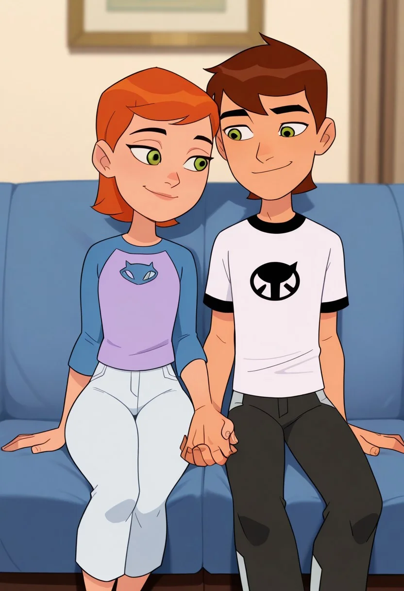 highres, hi res, best quality, masterpiece, intricate details, absurdres, 4k,, anime screencap, anime coloring, masterpiece, best quality,depth of field, 1girl, gwen tennyson, /(ben10)/, short hair, (small breasts:1.5), Orange hair, green eyes, clothed, smiling, short height, shortstack, cute, adorable, sitting next to Ben, BREAK,
1boy, skinny, shortstack, short height, ben tennyson /(ben10/), green eyes, short brown hair, clothed, skinny, smiling, sitting next to Gwen,
(couple, boy and girl:1.3) sitting next to eachother,
front view, detailed background, (mobile home background) ,BREAK score_9, score_8_up, score_7_up, highly detailed, highly detailed skin texture, finely detailed hair BREAK (holding hands:1.8), (couple in love)