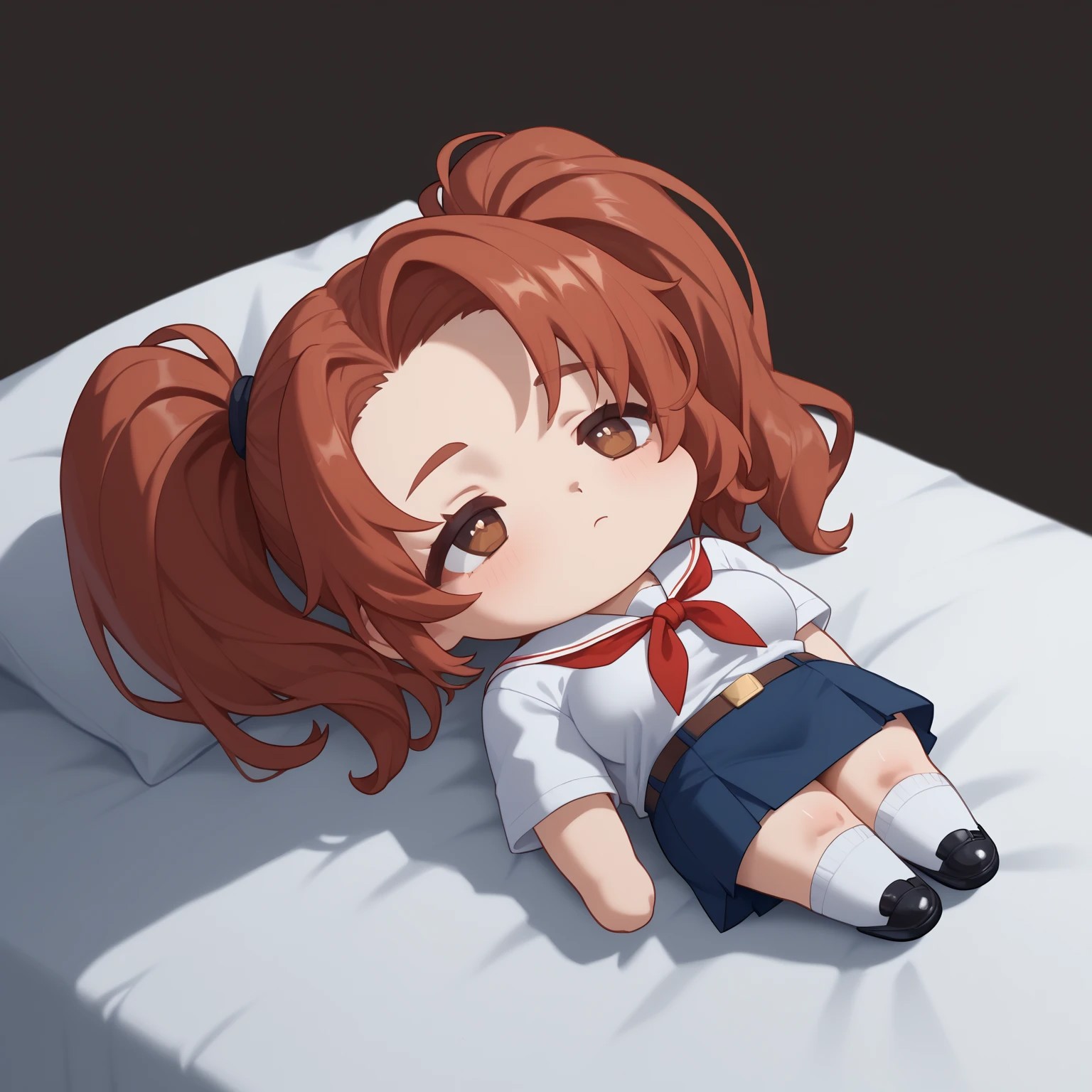 safe_pos, score_9, score_8_up,score_7_up <lora: Expressive_H:1>, expressiveh, elaborate eyes, beautiful, elaborate background, perfect eyes, expressive, 1 girl, visual novel character, sexy 20-year-old girl, solo,<lora: AlicePonyV1_close:0.8>, mi(short hair, red hair, two ponytails, shoulder-length ponytails, brown eyes, big breasts,), 1 girl, tsitsifallen, lying on her back, chibi, <laura:QiqiFallen_XLPD: 1.2>, White shirt, Plain red neckerchief, Blue skirt, Belt, White socks, Black Shoes,
