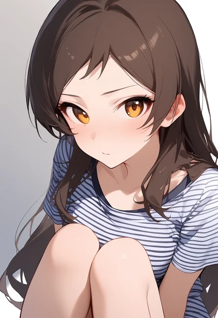 1girl,kitazawa shiho,solo,looking at viewer,collarbone,simple background,blush,closed mouth,upper body,white background,striped clothes,striped shirt,short sleeves,<lora:a31_char_new_kitazawa_shiho-000018:1>masterpiece, best quality, absurdres<lora:a31_style_koni-000010:0.8>