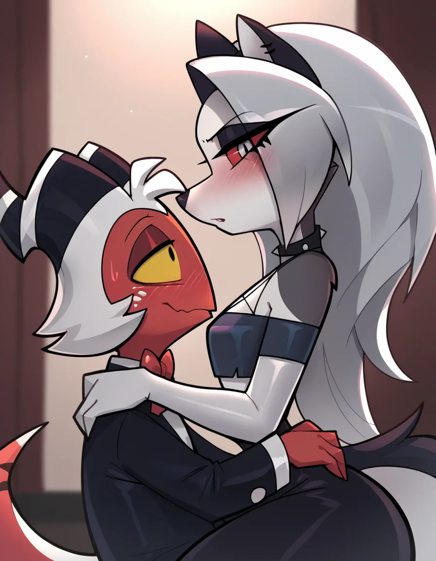 score_9, score_8_up, score_7_up, score_6_up, score_5_up, score_4_up, solo, 1girl, 1boy,
<lora:Jizoku_v0-2-20:0.8> jizoku, furry, loona \(helluva boss\), looking at viewer, flat color, colored skin, red skin, white hair, horns, moxxie \(helluva boss\), hug, looking at another, blush, hetero,