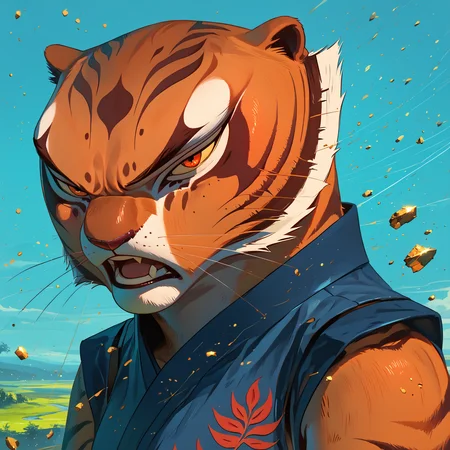 score_9, score_8_up, score_7_up,  vivid bright colors,  <lora:Expressive_H:0.5> ExpressiveH, vivid, <lora:Sinozick:1>  red aesthetic, sinozick, (masterpiece, best quality, high quality, highres, ultra-detailed), standing, angry, , , light particles, dust particles, scenery, 
 <lora:add-detail-xl:1> <lora:StS_PonyXL_Detail_Slider_v1.4_iteration_3:2>, close up <lora:Master_Tigress_Kung_Fu_Panda_for_PonyXL:1> tigress