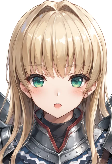 (score_9:0.9),score_8_up,score_7_up,rating_safe,anime style,(zPDXL),(zPDXL3),<lora:Kushala Armor ponyXL v1:0.7>,kushala armor, 1girl, solo, looking at viewer, long hair, blush, close-up, open mouth,, upper body, blonde hair, kushala girl, green eyes, silver breastplate, silver shoulder armor
