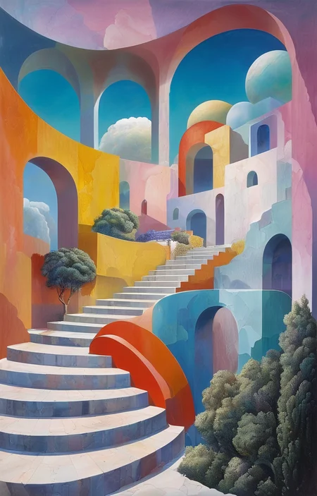 masterpiece,best quality,<lora:tbh306-sdxl:0.9>,illustration,design by Michael Graves, Postmodern corporate headquarters with playful, colorful elements reminiscent of Michael Graves