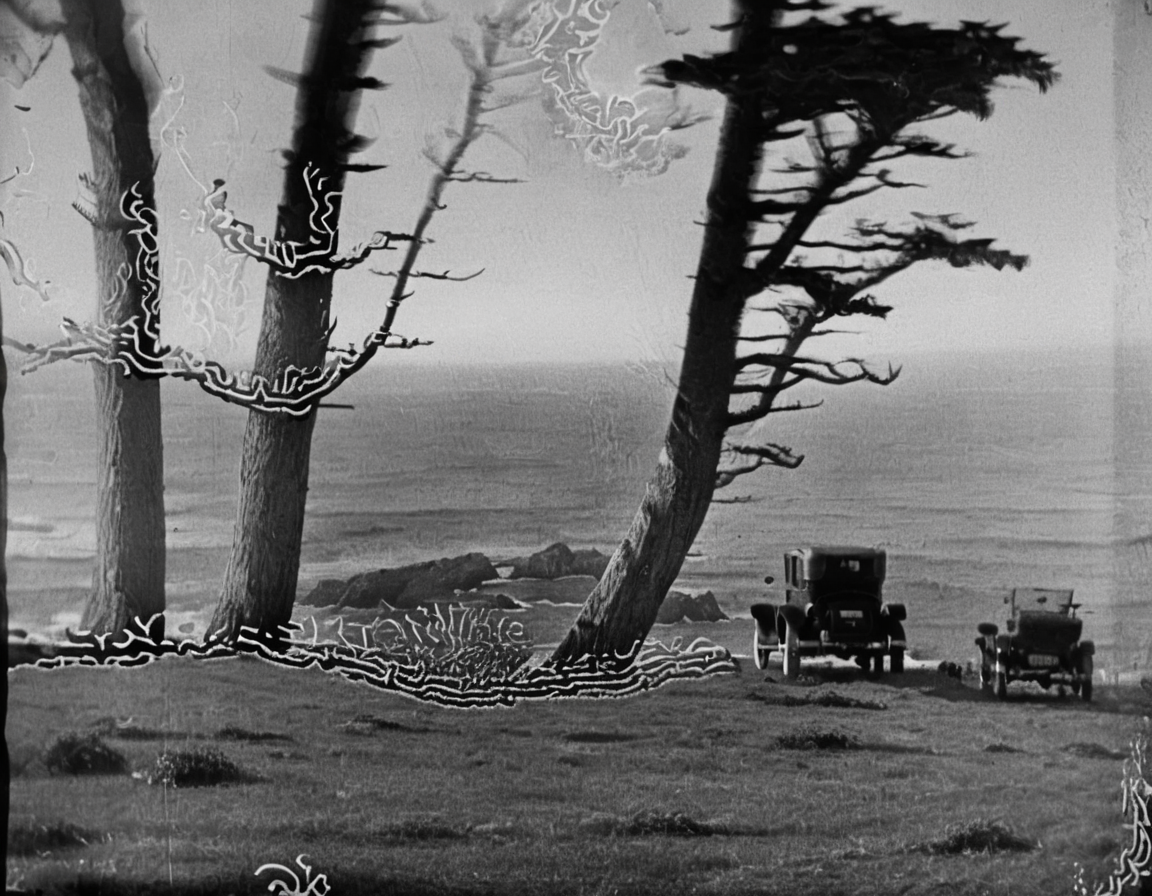 <lora:fdec:0.8>fdec car parked on edge of cliff by ocean with trees
photograph from 1920s