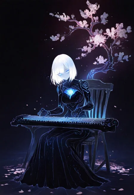 masterpiece, best quality, good quality, very awa, newest, highres, absurdres, 1girl, solo,  
cherry blossoms, 
 limited palette, sketch, glowing, psychedelic,
BREAK
masterpiece, best quality, good quality, newest, highres, absurdres, volumetric lighting,gradient color, uncensored, 
BREAK 
raytracing, volumetric lighting, ambient occlusion, girl, background, masterpiece, best quality, very awa, absurdres, 
BREAK 
ambient occlusion, raytracing, soft lighting, blum effect, masterpiece, absolutely eye-catching, particles, glow, shining, intricate cinematic background, (beautiful face), 
BREAK 
masterpiece,amazing quality,best quality,ultra-detailed,8K,illustration,CG, ultra-detailed-eyes, detailed background,cute girl, eyelashes, love hotel, erotic, steamy, petals falling, 
BREAK
(sexy, slutty, hot, aroused) 
Automaton, colored skin, robot girl, robot joints, white hair, blue eyes, short hair, metal_skin, barcode,
BREAK
night, milkyway, 
sitting,flower, wooden chair,sitting,playing guzheng,(guzheng:1)
