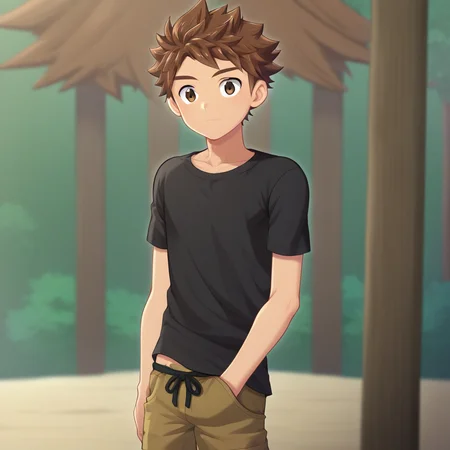 dark brown eyes, solo, brown hair, solo focus, short hair, 1boy