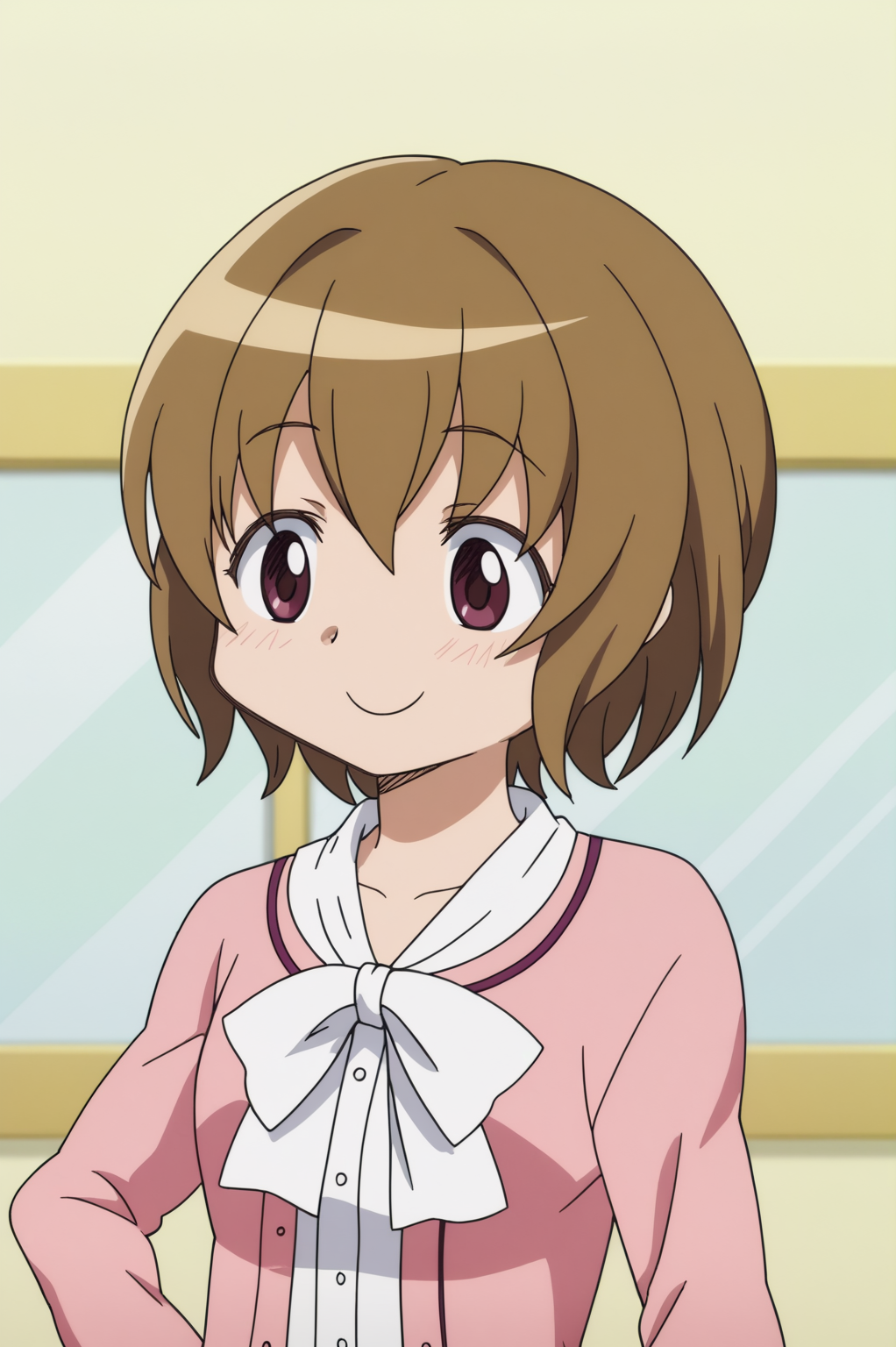 rating_safe,  anime screencap, consistent background,   Kazuko Saotome, light smile, upper body  <lora:Madoka-Kazuko_Saotome-PDXL:0.8>,