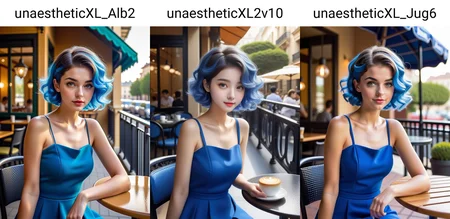 1girl, solo, blue, jet, very short, lightly curled inwards hair, hair, cafe terrace,, masterpiece, best quality