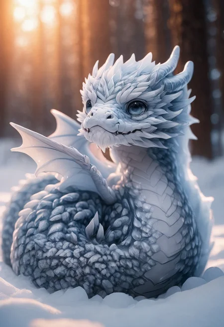 very tiny ice dragon, body made of ice, curled up sleeping, cute and adorable, hyperrealistic, fantasy, depth of field, heavy contrast, emb-drgn, dragon, haohaovietnam,