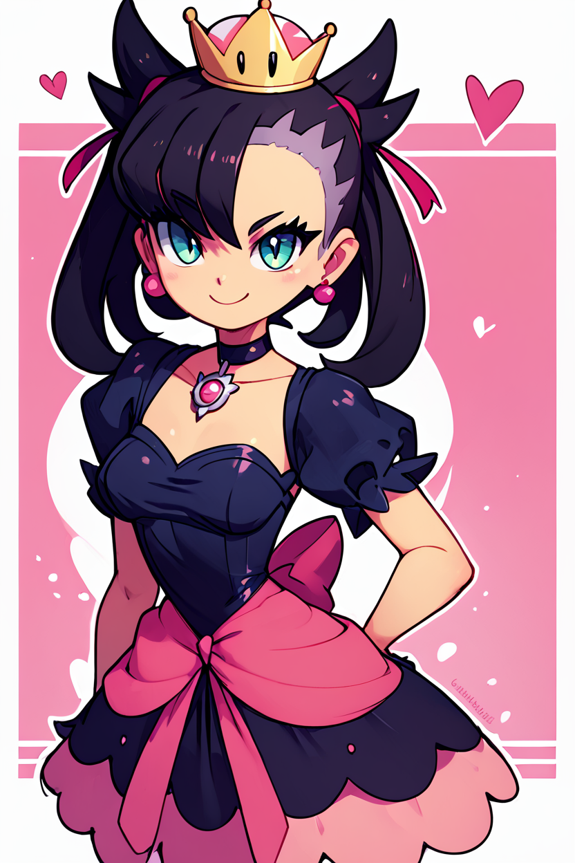 score_9, score_8_up, score_8, medium breasts, (curvy), cute, eyelashes,       BREAK, ,  zzShadowHimeMarnieCitron, super crown, black hair, twintails, asymmetric bangs, crown, black dress,  pink gemstone, pink waist bow, bangs, dress, jewelry, short sleeves, earrings, choker, black dress, black choker,  wide hips, hand on hip, smile, smug,  <lora:ShadowHimeMarnie_CitronOC_PDXL_v2:0.8>, BREAK, wide hips, smile, looking at viewer, cowboy shot, ,,, embedding:zPDXL, Expressiveh, ,,, <lora:SweetCAT_PDXL:1.0>, <lora:SDXLFaeTastic2400:0.5>, <lora:Expressive_H-000001:0.4>,