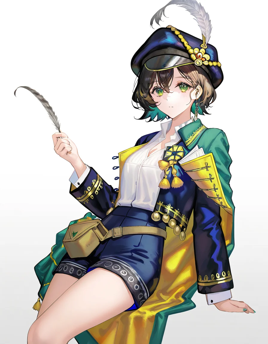 1girl,solo,looking at viewer,xugouji,simple background,white background,cowboy shot,sitting,<lora:xugouji-000008:1>,, masterpiece, best quality, very aesthetic, absurdres,newest, incredibly absurdres,, 8k,best quality,masterpiece,(ultra-detailed),(high detailed skin),((artist:reoen),(artist:fuzichoco),(artist:atdan),(artist:torino_aqua),year 2024:0.8),[artist:wlop],[artist:ningen_mame],artist:ciloranko,[[artist:rhasta]],artist:tidsean,colorful,