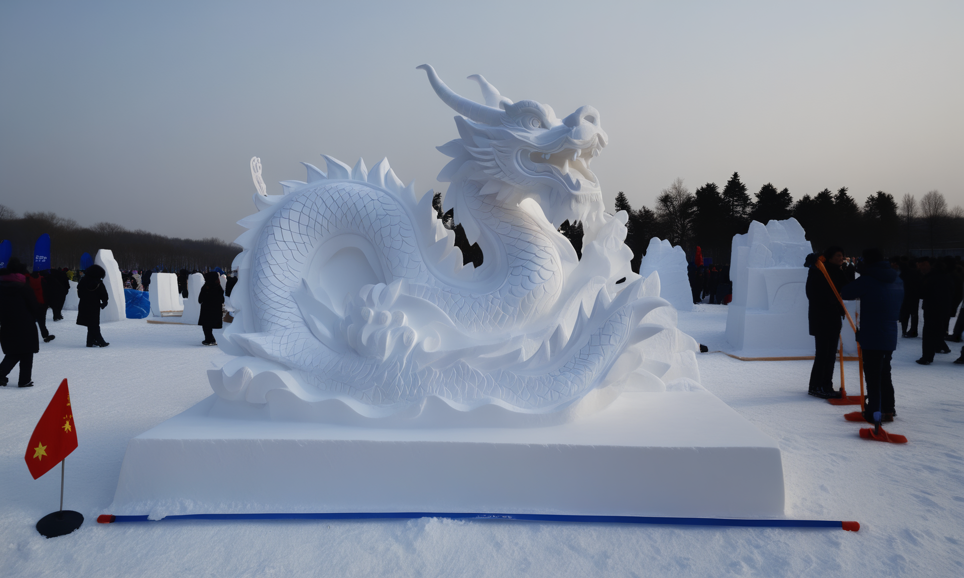 <lora:snowsculpturecd_xl-000006:0.8>,a snow sculpture of a chinese dragon made of snowsculpturecd_xl sitting on snowfield,snowsculpturecd_xl body,snowsculpturecd_xl face,winter,midday,solo,outdoors,in park,blue sky,there were a lot of people watching in the distance,chinese zodiac,cute and lovely,still life,from front,looking at viewer,close-up,full body,no humans,fine art,detailed,hi-res photo, emotional,harmonious,high budget,moody,epic,gorgeous,perfect lighting,realistic,photorealistic,photographic,photo (medium),real,moody lighting,volumetric lighting,reality ray tracing,8K,HDR,UHD,masterpiece,best quality,highly detailed,high resolution,finely detail,extremely detailed,ultra detailed,wallpaper