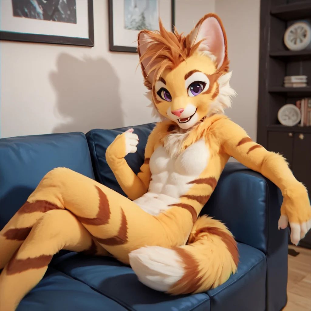score_9, score_8_up, score_7_up, score_6_up, score_5_up, score_4_up, source_anime, CuteFurry, furry, sitting, living room, couch, happy