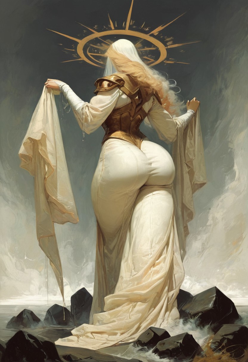 ((score_9, score_8_up, score_7_up)), (((character design, sci-fi warrior women, feminine power, perfect anatomy)))
, olivier ledroit "Requiem" style
A monster girl with a big butt, dressed in a revealing outfit made of seashells and pearls. She has long, flowing hair and a hypnotic voice that lures sailors to their doom. She is standing on a rocky shore, with the ocean crashing against the rocks behind her. In one hand, she holds a conch shell, and in the other, she holds a harp that emits a haunting melody. The scene should be dramatic and intense, with a focus on theatrical elements and a vintage, high-contrast setting.
, in the style of a vintage, high-contrast setting, Emphasize theatrical elements with bursts of bright colors against dark, moody backgrounds
,big butt, booty, bubble butt, emphasis on her ass, huge ass, steam sweat, seductive, butt slut,
<lora:add-detail-xl:2>