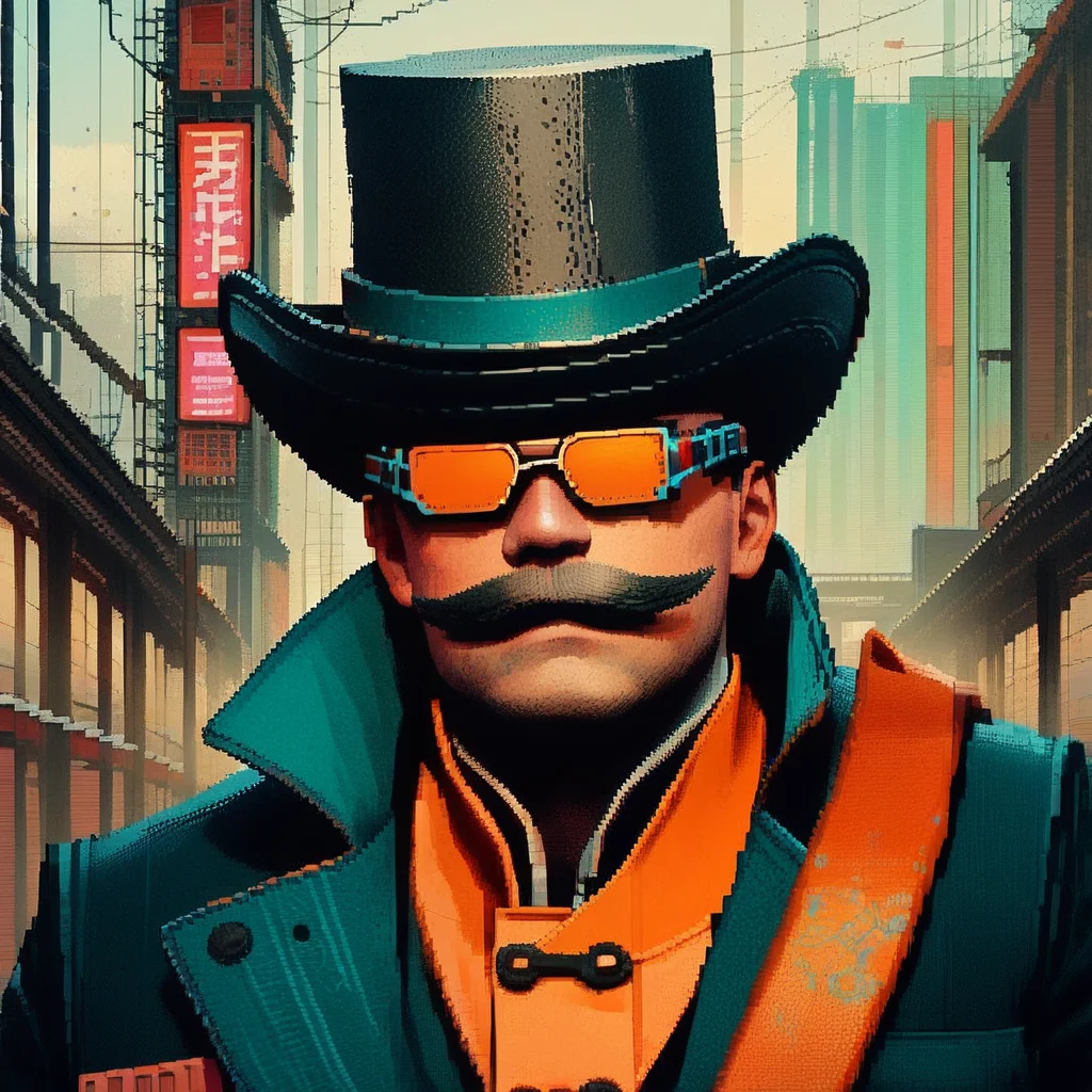 score_9, score_8_up, score_7_up,  <lora:p3t3r:1> p3t3r,1boy,solo,male focus, top hat,source_anime, looking at viewer, mustache, <lora:pixel:1> pixelart,pixel, <lora:Neon_Splash_Art_for_Pony:1> mad-cbrpnksplshrt, portrait