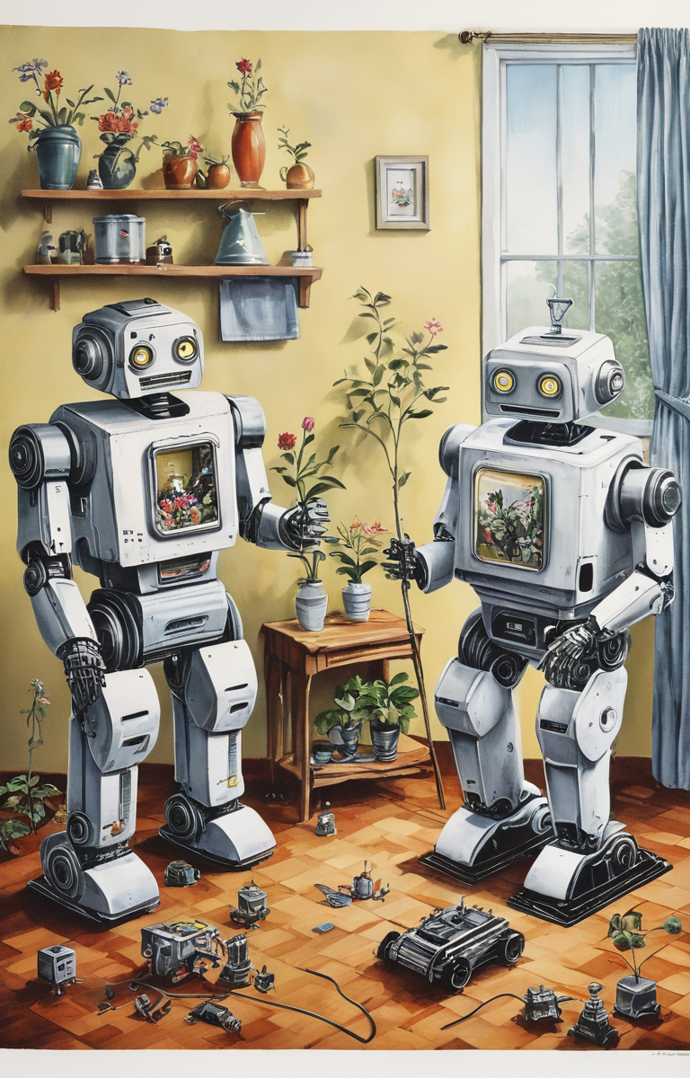 masterpiece,best quality,<lora:tbh39-sdxl:0.9>,illustration, portrait of Housework robots