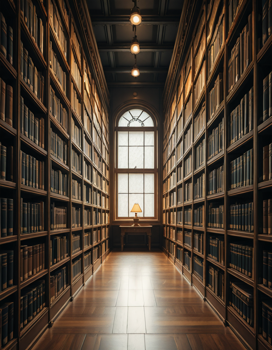 A quiet and dimly lit aisle in a grand university library, lined with tall wooden bookshelves filled with countless books of various sizes and colors. The shelves stretch high, nearly reaching the ceiling, with small ladders placed along the aisle for access to the upper rows. The soft glow of overhead lights casts a warm ambiance, illuminating the dust particles floating in the air. The floor is covered in polished hardwood or a subtle-patterned carpet, absorbing the quiet footsteps of visitors. At the far end of the aisle, a large window lets in a gentle stream of natural light, creating a contrast between the warm artificial glow and the cool daylight. Some books are slightly pulled out from the shelves, and a few are stacked on a nearby wooden table, suggesting recent use. The atmosphere is serene and intellectual, evoking a sense of knowledge, discovery, and timeless academia. The composition is symmetrical, drawing the eye down the center of the aisle, creating depth and perspective.
<lora:SDXLFaeTastic2400:0.4> <lora:extremely_detailed:0.4> extremely detailed, <lora:University_Library_41sl3-ill:1>,University Library 41sl3, Masterpiece,best quality,hi res,8k,hi res,8k,award winning,(sharp focus, intricate, highly detailed),