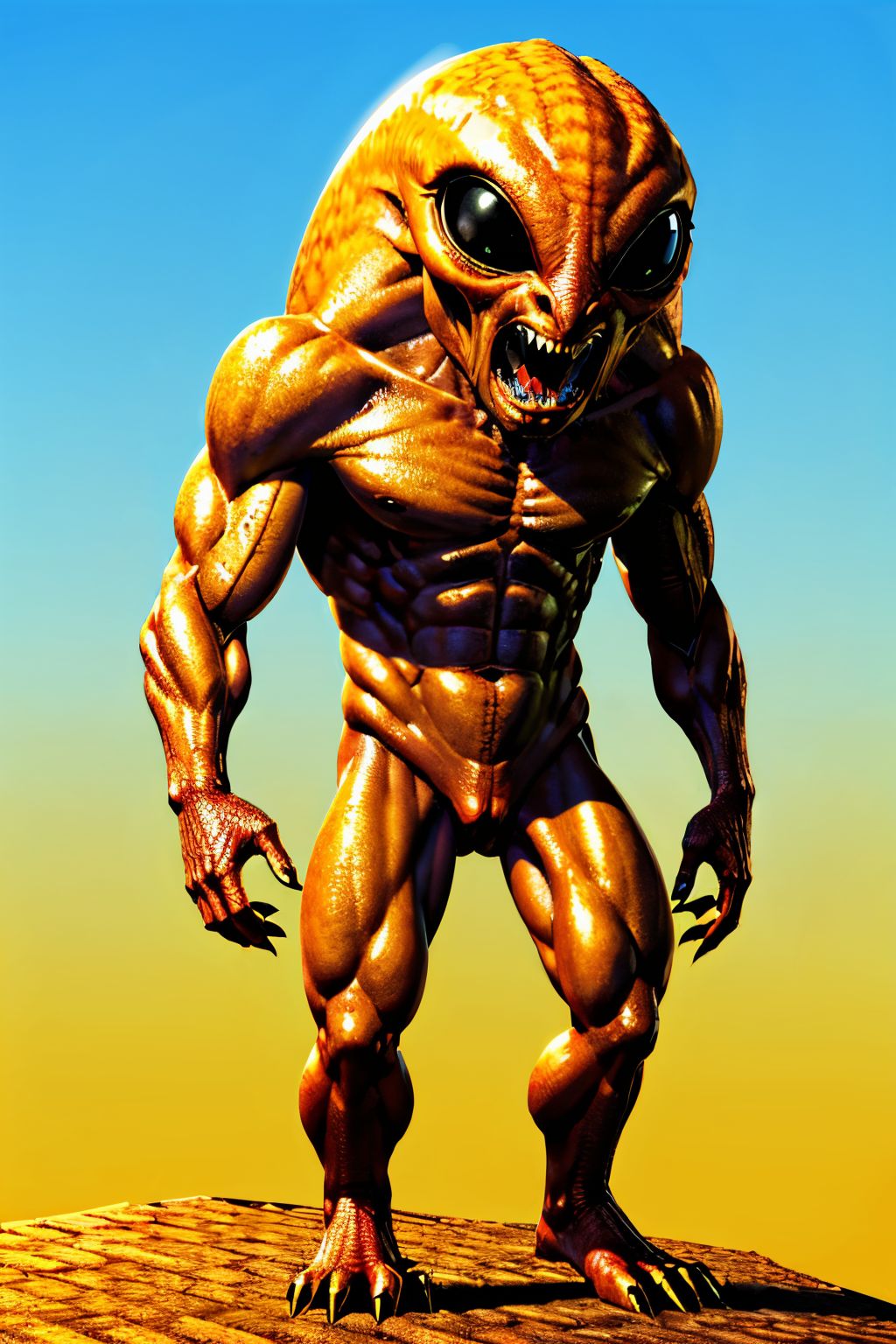 (Realisitc:1.5) Brown and orange alien man monster, <lora:EdobAlienMonsterMale_v1.0:0.8>