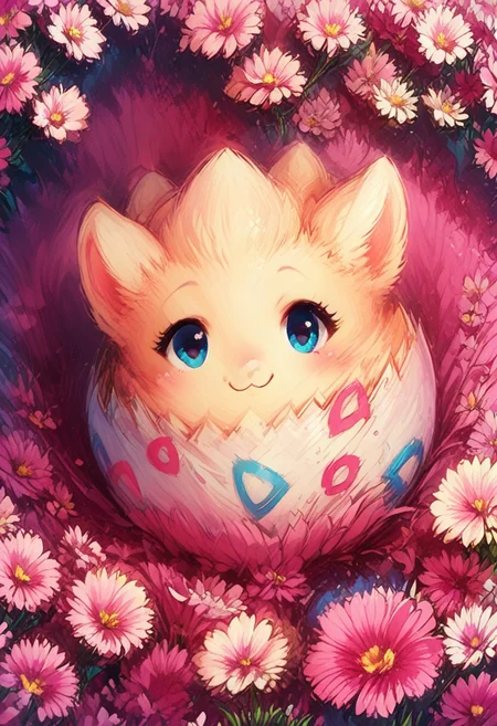 score_9, score_8_up, score_8, (solo:1.5), (((tgpi))), looking at viewer, j_cartoon, cute, pink flowers,