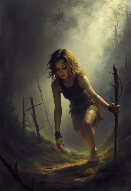Daniel Hahn art, masterpiece, ArtStyle/Post romanticism. A combination of impressionism and digital painting. Post-apocalyptic romanticism, Impressionism/Expressionism, Conceptual art., Cyberpunk Theme,cinematic, godrays,