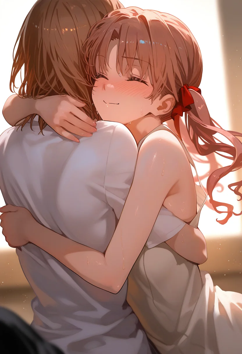 masterpiece,best quality,very aesthetic,highres,absurdres,2girls,<lora:trt_v0.3_noobai_cwhj:1>,misaka mikoto,shirai kuroko,hug,